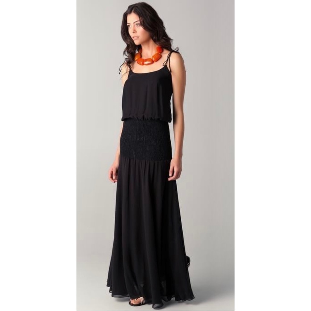 Halston Heritage Tie Strap Blouson Smocked Gown